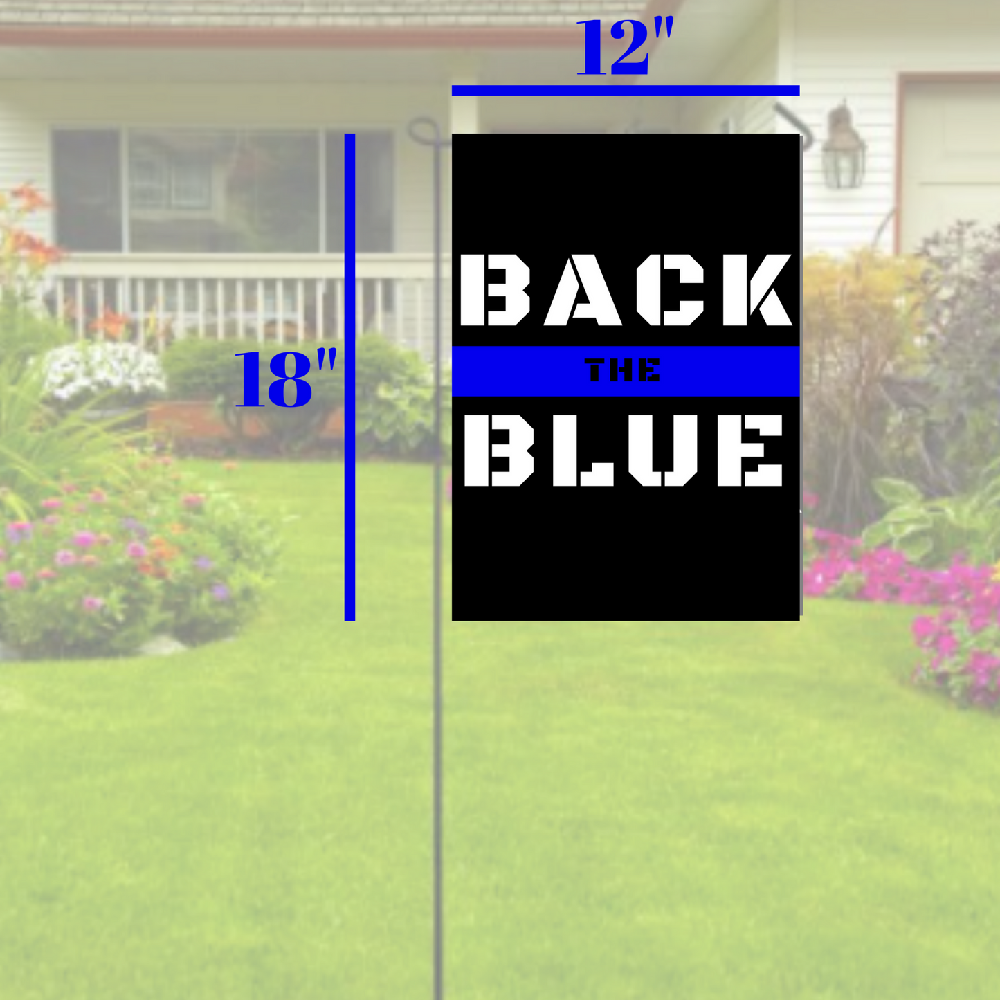 LiberTee Back The Blue Line Garden Flag Double Sided Banner Black White & Blue Yard Stripe | Support Law Enforcement Decorative Durable Outdoor American Police Flag - 12x18 - LiberTee Shirts