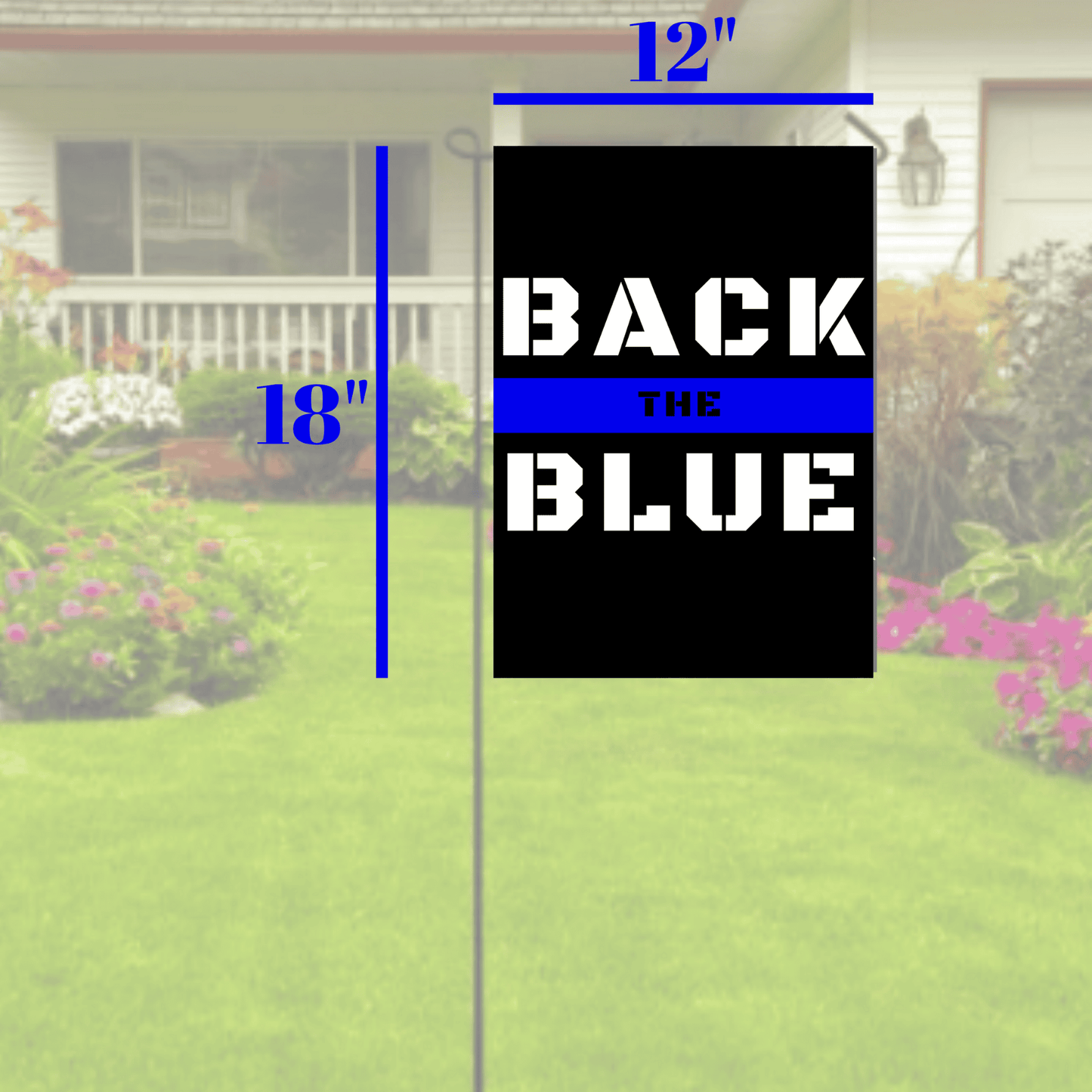 LiberTee Back The Blue Line Garden Flag Double Sided Banner Black White & Blue Yard Stripe | Support Law Enforcement Decorative Durable Outdoor American Police Flag - 12x18 - LiberTee Shirts