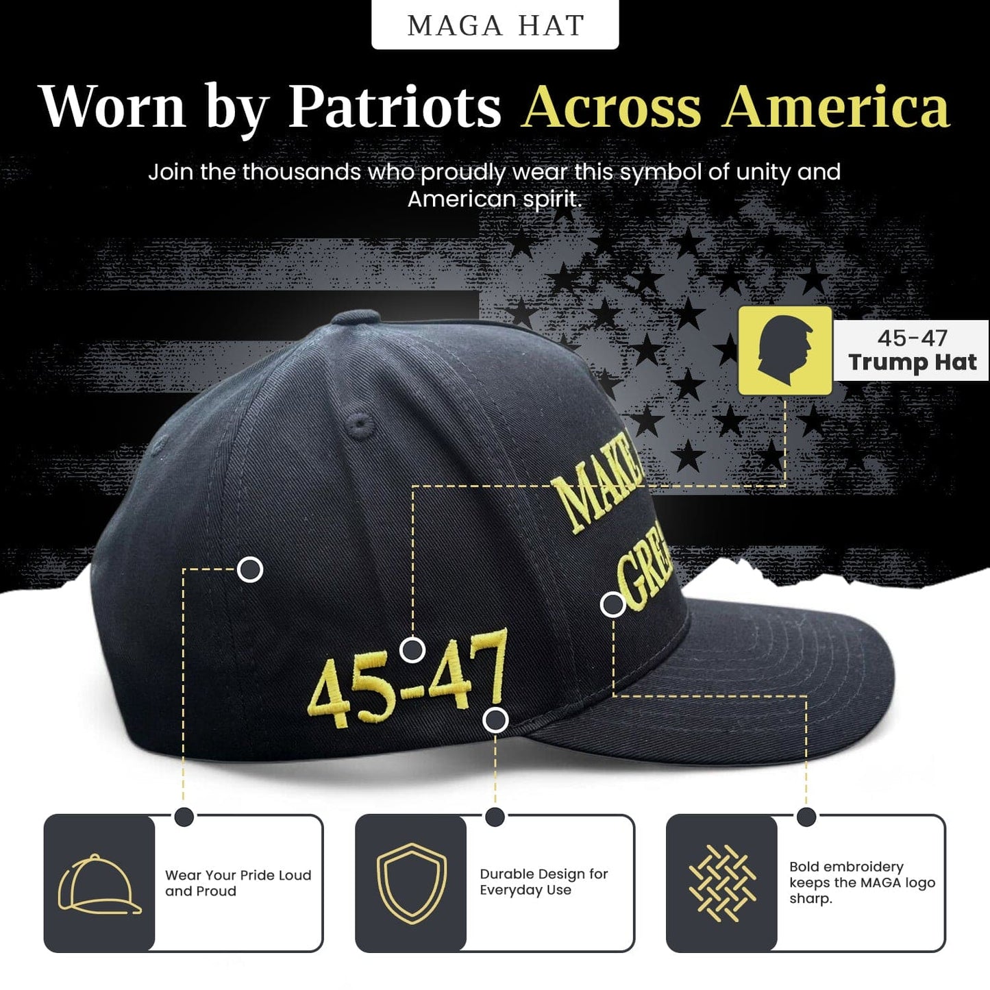 Make America Great Again 45-47 Dark MAGA Series Snapback Hat