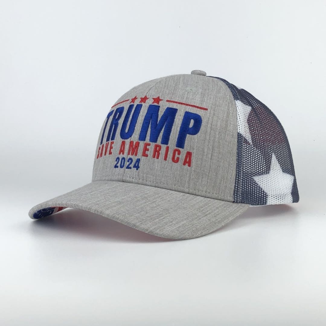Trump 2024 Save America American Flag Mesh Trucker Hat - LiberTee Shirts