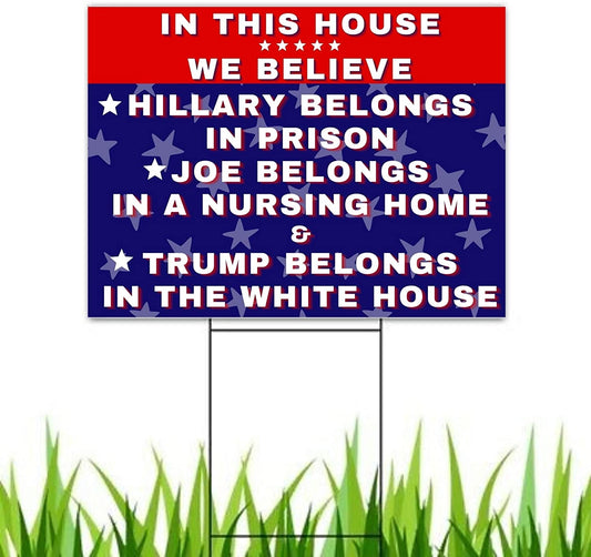 Hillary for Prison - Biden For Nursing Home - Pro Trump 18"x12" Double-Sided Yard Sign - LiberTee Shirts