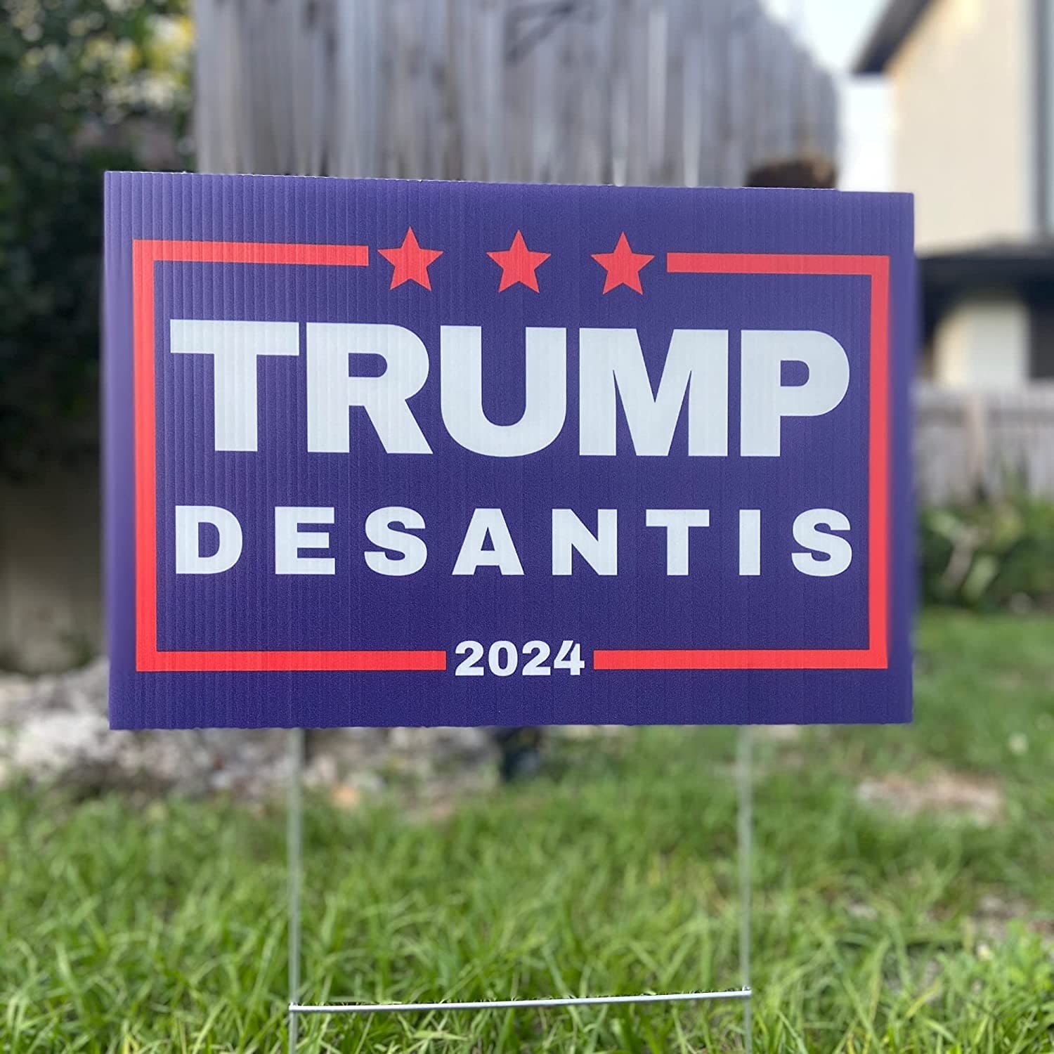 Trump Desantis 2024 Yard Sign | Donald Trump and Ron Desantis 18" x 12" Lawn Sign with Metal Stake - 2 Flags - LiberTee Shirts