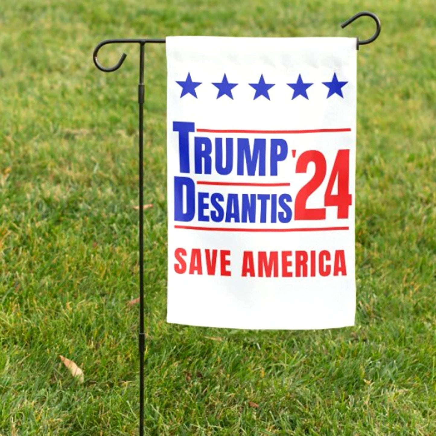 Trump and Desantis '24 Save America Garden Flag | 12"x18" Donald Trump Ron Desantis 2024 Yard Sign - 2 Flags - LiberTee Shirts