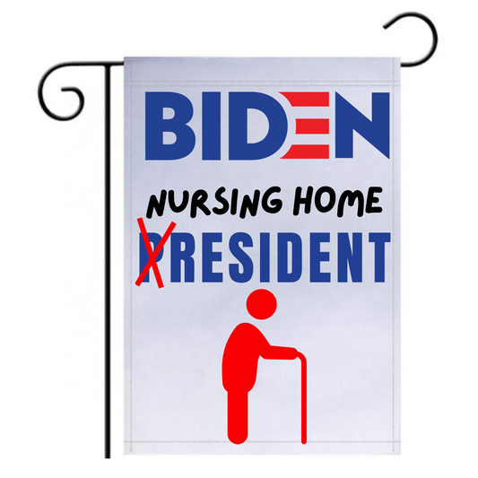 Pesky Patriot Joe Biden Nursing Home Resident Garden Flag | Funny Anti Biden 12x18 Double-Sided Flag Banner for Lawn and Garden | Great Gift Idea for Trump Supporter Republicans - LiberTee Shirts