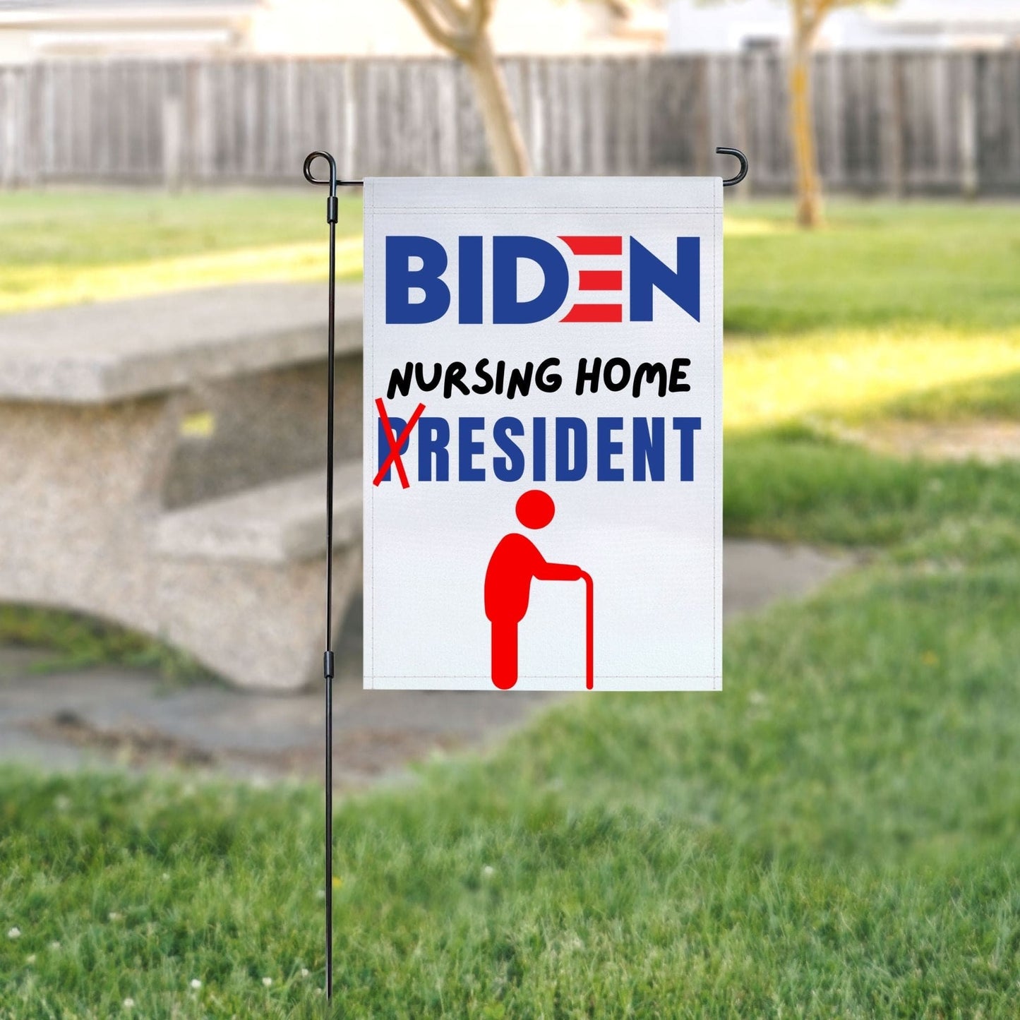 Pesky Patriot Joe Biden Nursing Home Resident Garden Flag | Funny Anti Biden 12x18 Double-Sided Flag Banner for Lawn and Garden | Great Gift Idea for Trump Supporter Republicans - LiberTee Shirts