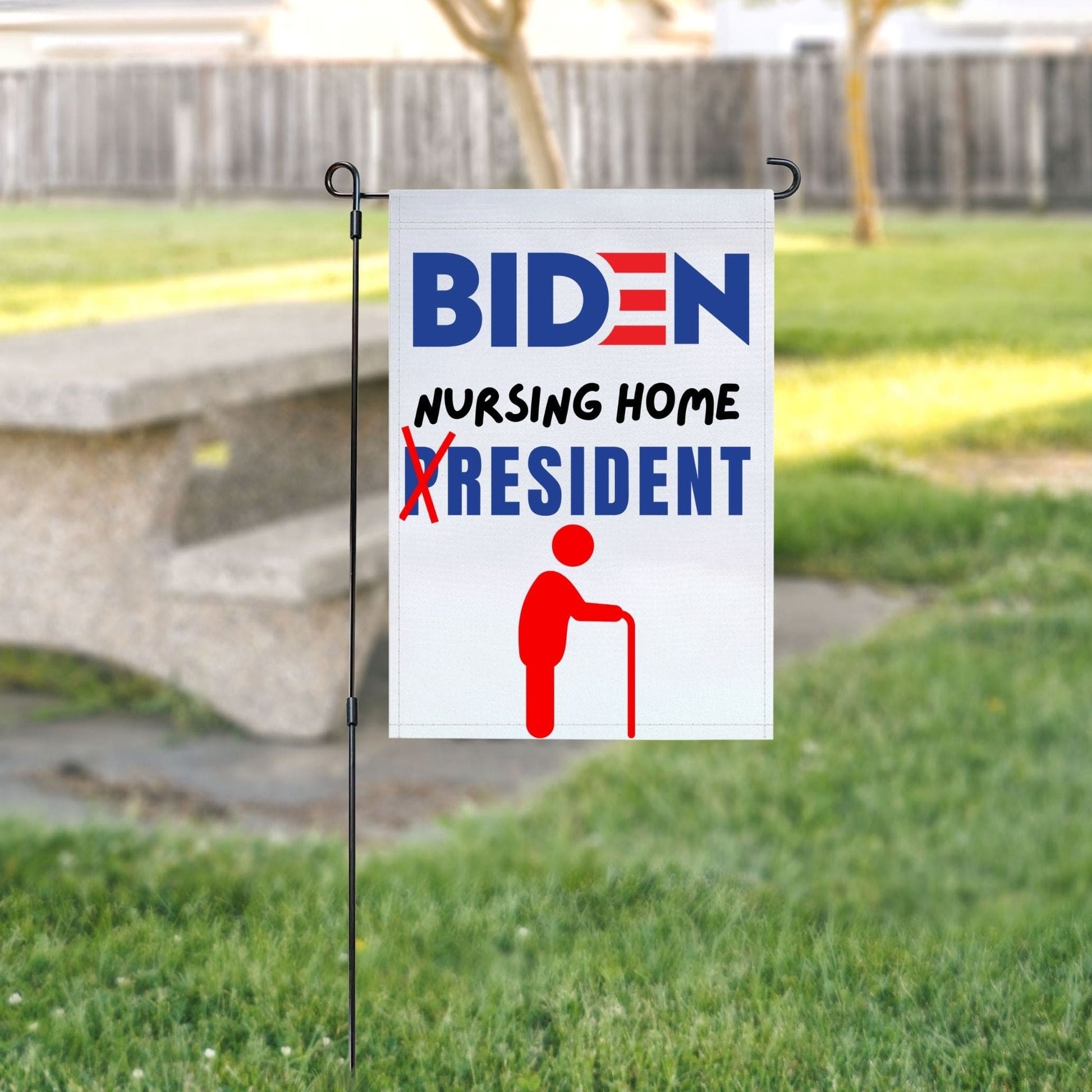 Pesky Patriot Joe Biden Nursing Home Resident Garden Flag | Funny Anti Biden 12x18 Double-Sided Flag Banner for Lawn and Garden | Great Gift Idea for Trump Supporter Republicans - LiberTee Shirts