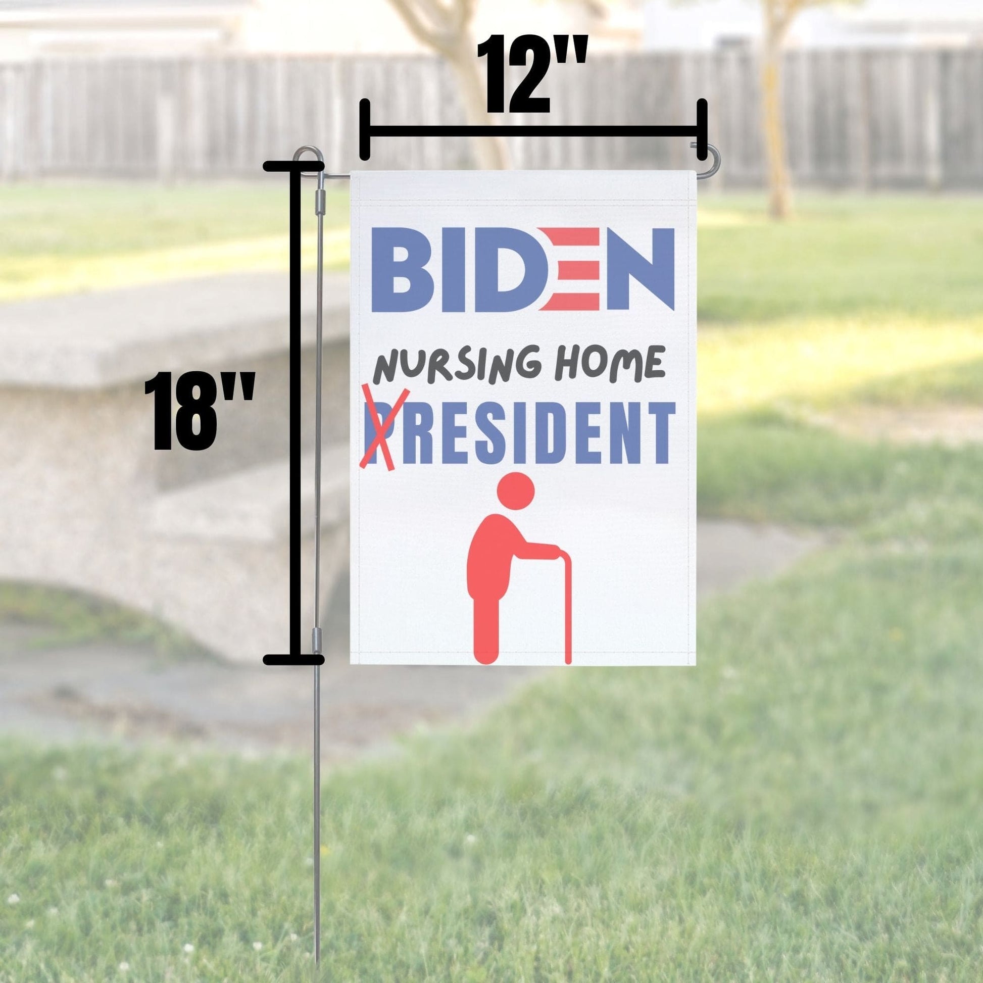 Pesky Patriot Joe Biden Nursing Home Resident Garden Flag | Funny Anti Biden 12x18 Double-Sided Flag Banner for Lawn and Garden | Great Gift Idea for Trump Supporter Republicans - LiberTee Shirts