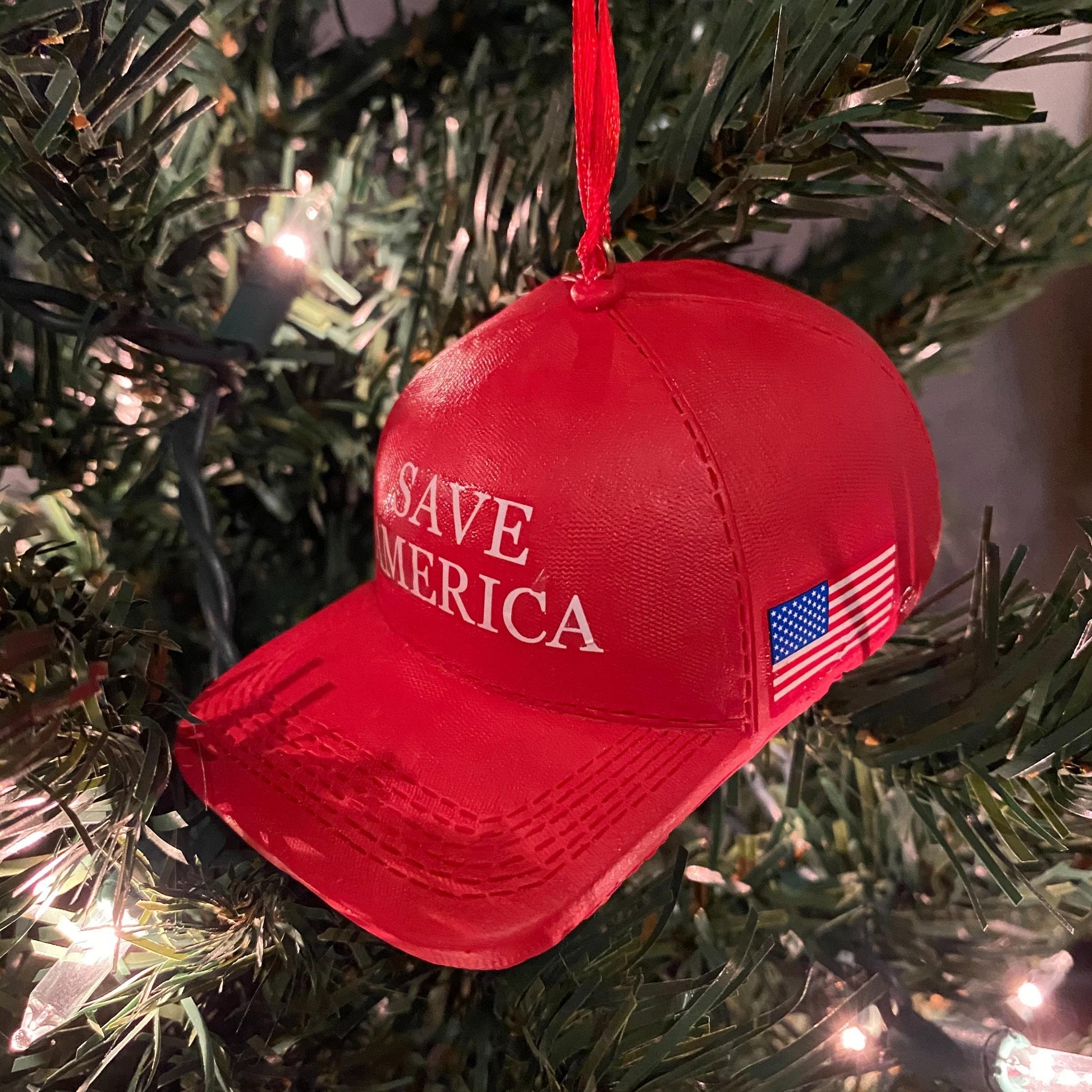 Donald Trump Save America Ceramic Red Hat Figurine Christmas Ornament… - LiberTee Shirts