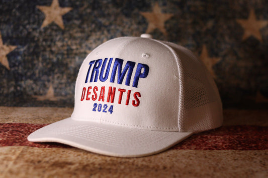 Donald Trump and Ron Desantis 2024 Trucker Hat - LiberTee Shirts