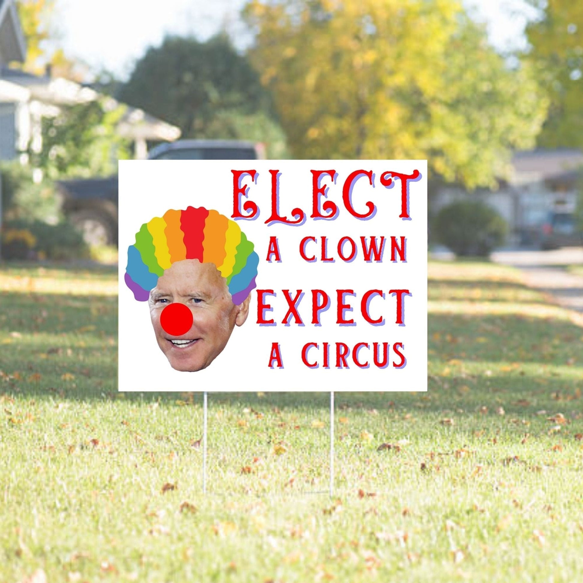 Biden is a Clown Yard Sign | Anti Joe Biden Lawn Decoration | Pro Trump 18"x12" Double-Sided Sign with Stake Made in USA - 2 Pieces - LiberTee Shirts