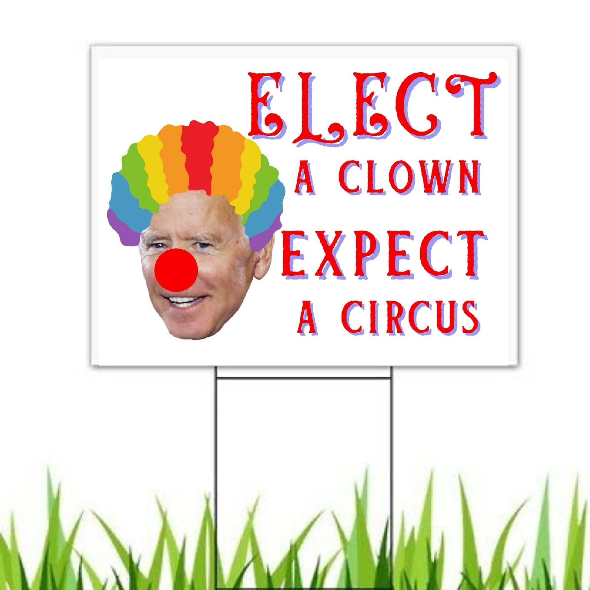 Biden is a Clown Yard Sign | Anti Joe Biden Lawn Decoration | Pro Trump 18"x12" Double-Sided Sign with Stake Made in USA - 2 Pieces - LiberTee Shirts