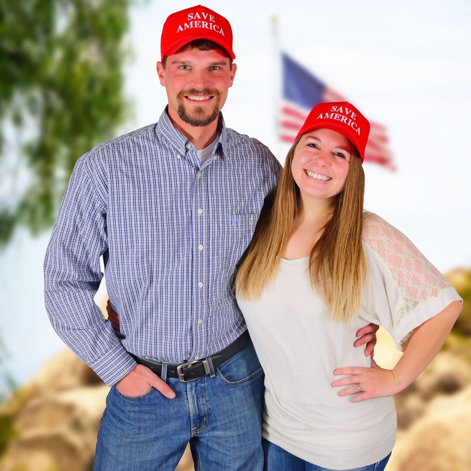 Donald Trump Red Save America Hat for Republicans and President Supporters - 2 Caps - LiberTee Shirts
