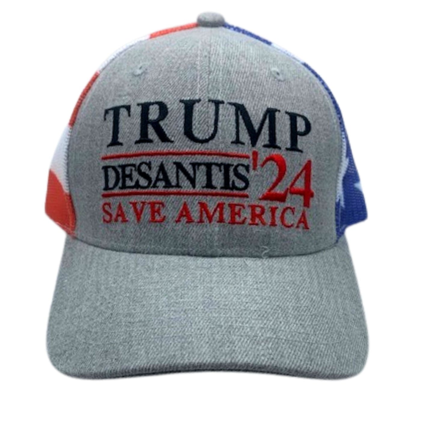 Donald Trump Ron Desantis 2024 Save America Hat with Flag Pattern Mesh Back - 2 Hats - LiberTee Shirts